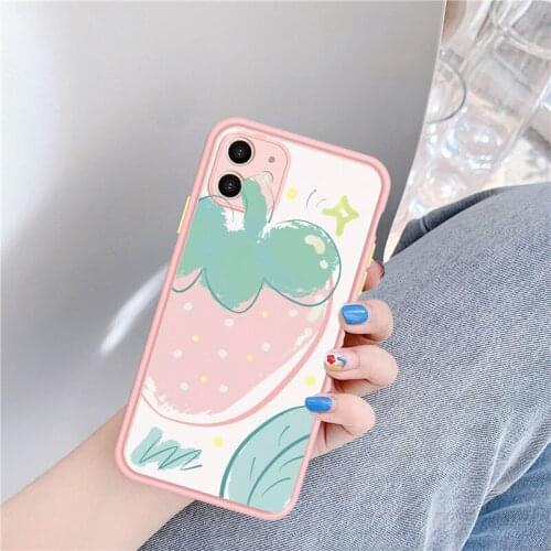 GYKZ Cute Pink Strawberry Flower Phone Case For iPhone 11 Pro XS MAX X 7 SE 2020 XR 8 6 Plus Candy Shockproof Cover Matte Fundas