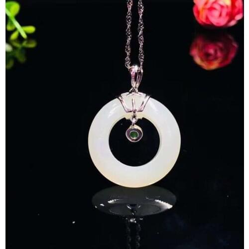 Natural Hetian White Jade Jewelry 925 Sterling Silver Necklace Pendants with Free Chain
