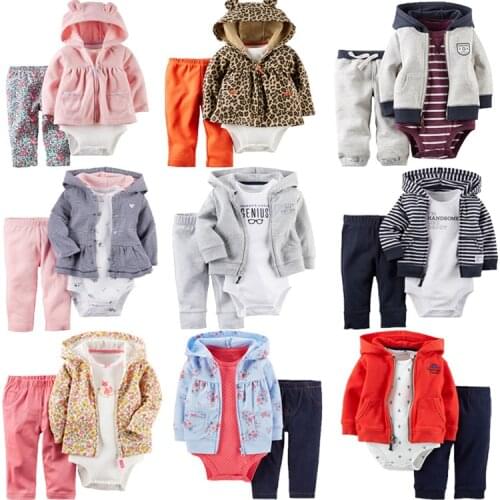 3pcs Baby clothes girls toddler boys clothing set long-sleeved hooded sweat shirts and pants suits