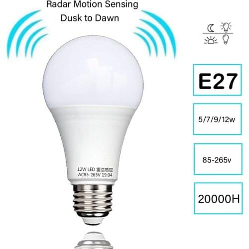 E27 Radar Induction Sensor Bulb 85-265V 5W 7W 9W 12W LED Sensor Lamp for Stair Hallway Night Light Pathway Parking Garage School