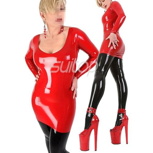 Latex Rubber mini Dress sexy club dresses longuette RED color eveningwear evening clothes above knee
