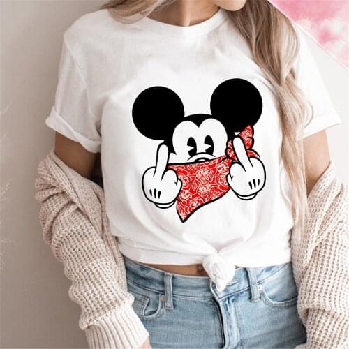 Fashion Summer Women T Shirt Short Sleeve Disney Cartoon Tshirts Mask Mickey Mouse Print Funny O-neck Tee Tops Harajuku Clothes