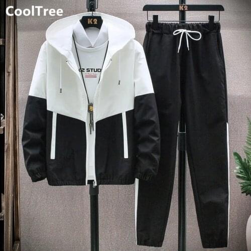 CoolTree Men Tracksuit Set Spring Autumn Plus Size 5XL Patchwork Jackets+Pants Two-Piece Sports Suit Male Breathable Streetwear