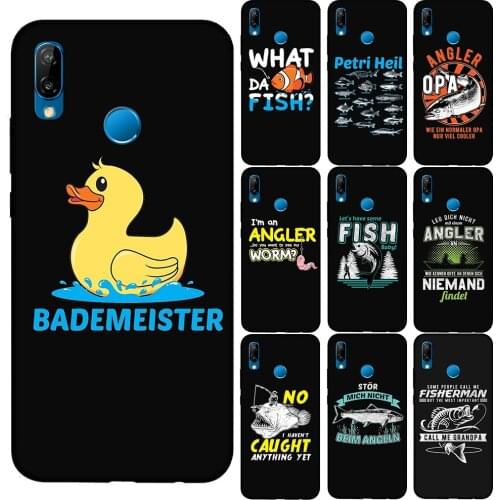 Cartoon Cute Duck Fish Worm Black Soft TPU Silicone Phone Black Case Cover For Huawei P40 Lite E P10 P20 P8 P30 Lite Pro Y9 2019