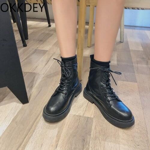 Okkdey A net red thick Martin boot women 2020 autumn new retro black locomotive short boots British wind ins tide thin boots