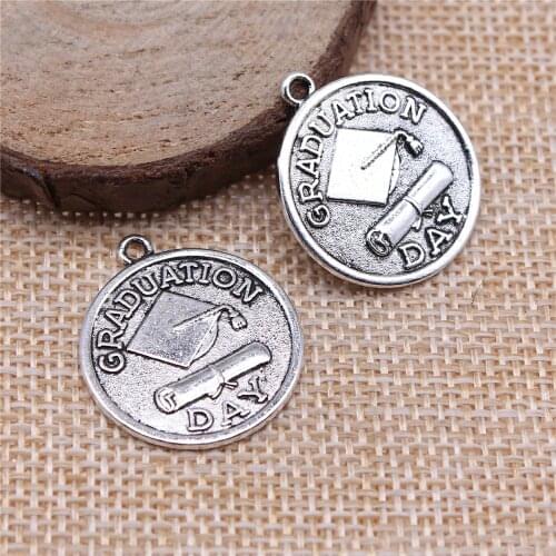 21pcs 23x26mm antique silver Graduation anniversary charms diy retro jewelry fit Earring keychain hair card pendant