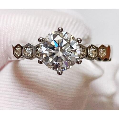 Real 100% Loose Gemstones Moissanite Diamond Ring 1 carat honeycomb Design color D-F VVS 925 Sterling Silver For Women Girl