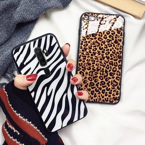 For OPPO Reno 2F 2Z 2 Z 3 Pro ace Case Luxury Zebra Leopard Hard Tempered Glass back silicon Cover For OPPO Reno 10x zoom Casing