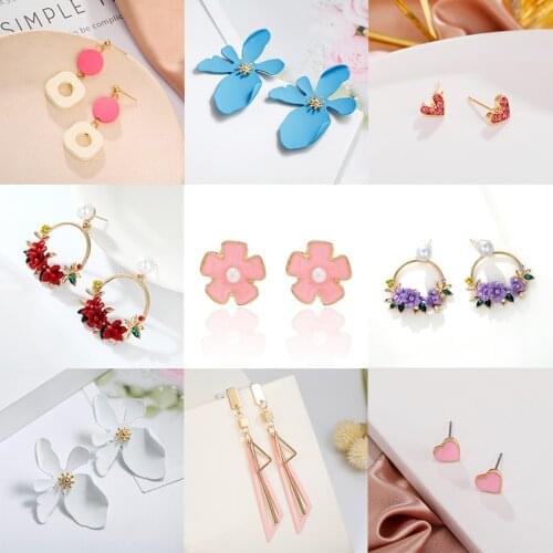Fashion Korean Statement Earrings for Women Pink Sweet Arcylic Geometric Dangle Drop Gold Earings Brincos Fashion Jewelry Gift