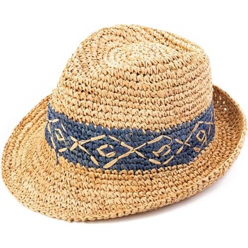 Raffia Sunhat Men Summer Outing Sunshade Beach Cap Male Folding Sun Protection British Jazz Casual Fishing Breathable Hat H7262