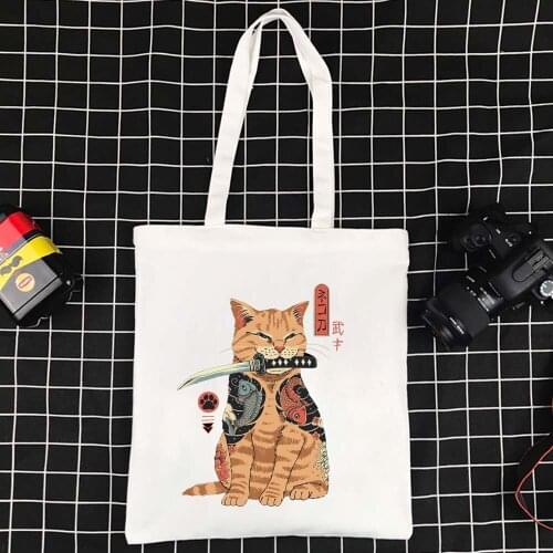 Shoulder Bag Folding Ecobag Japanese Cat Polyester Handbag Harajuku Shopper Bag Large Tote Reusable Canvas Bag