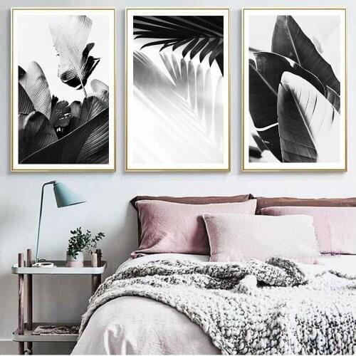 Modern Calligraphy Black and White Canvas Paintings Plant Wall Art Posters Monstera Leaves Pictures Living Room Home Decor