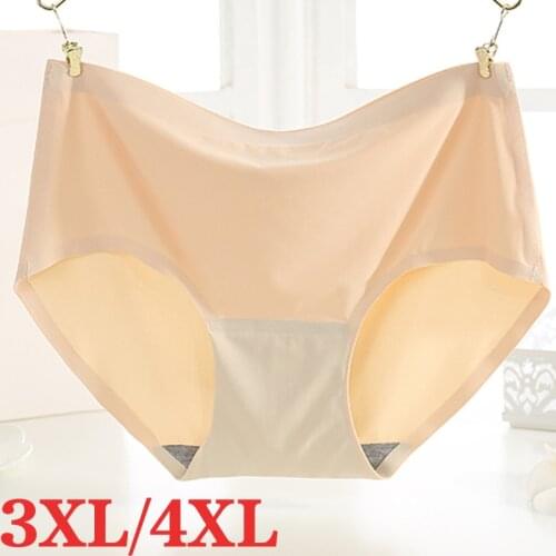 Women Seamless Panties Silk Mid Waist breathable briefs Female Underwear Large Size Womens Panties Set Plain Underpant 3XL 4XL