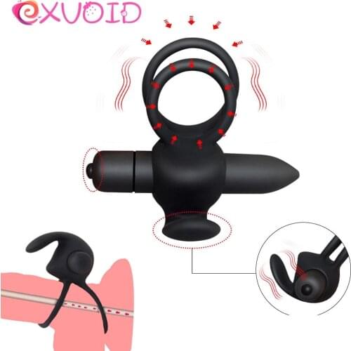 EXVOID Penis Vibrating Ring Bullet Vibrator Sex Toys for Men Delay Ejaculation Silicone Cock Scrotum Bind Clitoris Massager