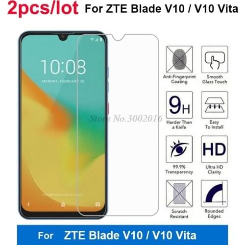 2Pcs For ZTE Blade V 10 Tempered Glass 9H 2.5D Screen Protector For ZTE Blade V10 6.3"Glass For ZTE Blade V10 Vita Phone Film
