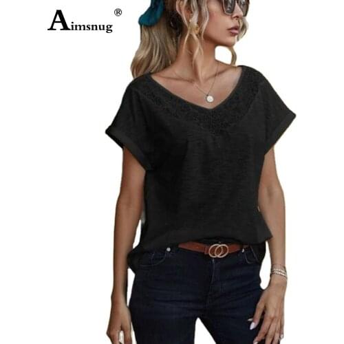 Ladies Elegant Leisure Casual T-shirt Patchwork Lace Tops Loose Women Clothing 2021 New Summer Black White Tees shirt Femme