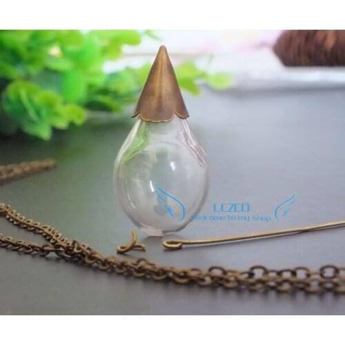 10sets antique bronze bottle caps 31*18mm clear drop glass globe bubble bottle for vials pendants diy jewelry supplies