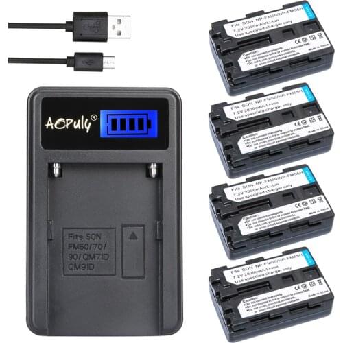 4Pc NP FM50 NP-FM55H FM50 Rechargeable Camera Digital Battery + LCD USB Charger For Sony NP-FM30 NP-FM50 NP-FM51 NP-QM50 NP-QM51