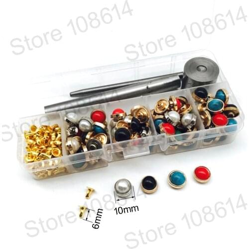 90sets stone with 1set setting tool for leather craft DIY dome rivet CRYSTAL color mixtur with box for colthes shoes bags matte