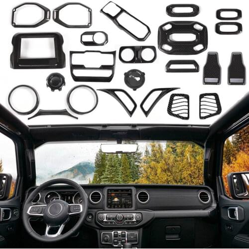 23pc Interior Accessories Decor Cover Trim For 18+ for Jeep Wrangler JL Carbon Fiber