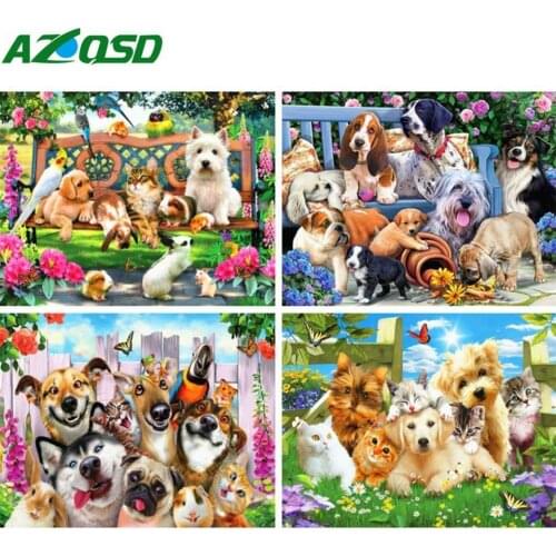 AZQSD Diamond Painting New 2019 Diamond Embroidery Cat Dog Diamond Mosaic Animals Cross Stitch Needlework Rhinestones Pictures