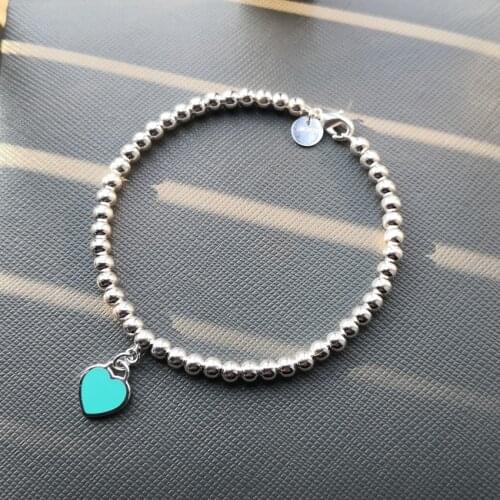 S925 pure silver enamel classic heart-shaped tags 4 m bead bracelet with America and Europe pop woman holiday gifts