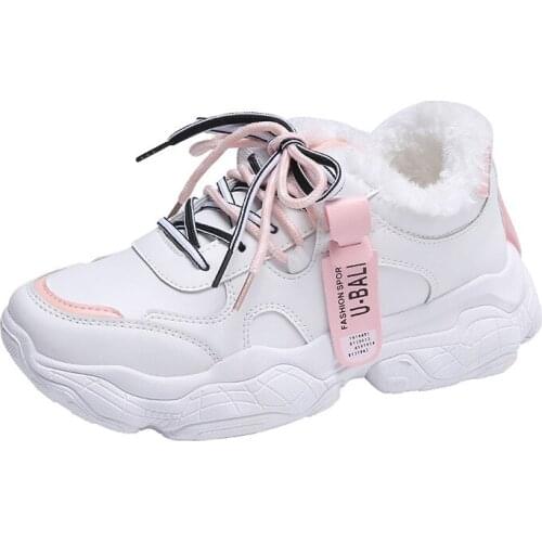 Excargo White Sneakers Winter Shoes Women Warm Fur Cotton Padded 2020 Winter Platform Sneakers for Women 2021 Spring White Shoes