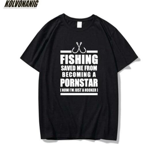 FISHING SAVED ME Funny Letter Branded T Shirts Custom Printing Fish Fisherman Unisex Short Sleeve O-Neck Tees Shirts Harajuku