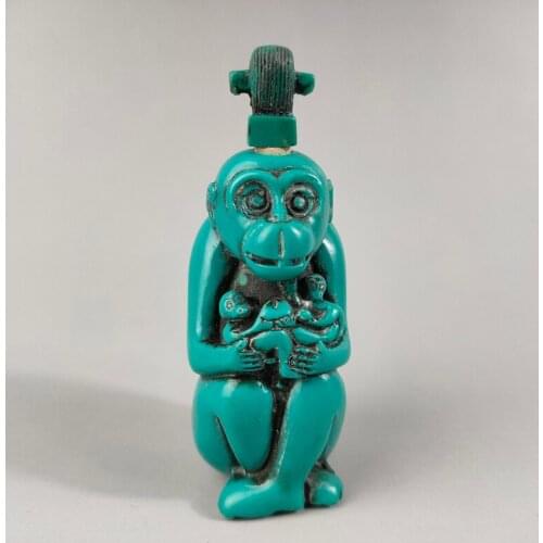 Exquisite Chinese Classical Traditional Craft Collection Home Decoration Gift Blue Resin Cute Monkey Statue Snuff Bottle