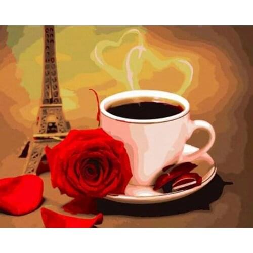 GATYZTORY Frameless Rose Coffee DIY Painting By Numbers Flower Kits Drawing On Canvas Hand Painted Painting Art Gift Home Decor