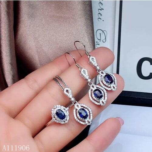 KJJEAXCMY boutique jewelry 925 sterling silver inlaid natural gemstone sapphire female ring necklace pendant earrings set suppor