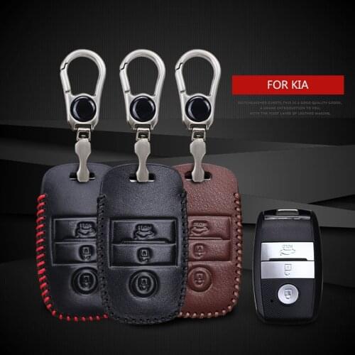 Leather Car Smart Key Case Cover for Kia Ceed Rio 3 4 5 Stinger Picanto Cerato Sportage 3 4 Sorento Soul K5 Keychain Accessories