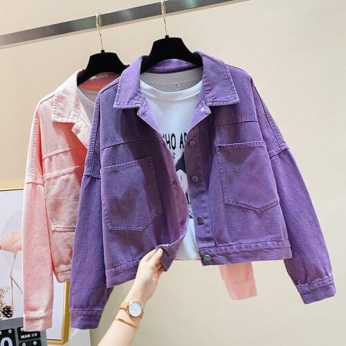 Women Denim Coat 2021 New Spring Autumn Jacket Korean Loose Short Jeans Outerwear Student Jacket Candy Color bf Tops aq279