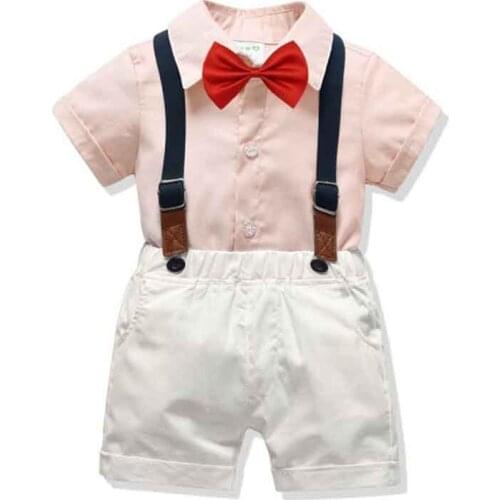 Summer Toddler Baby Boys Clothing Sets Short Sleeve Bow Tie Shirt+Suspenders Shorts Pants Childrens Formal Gentleman Suits