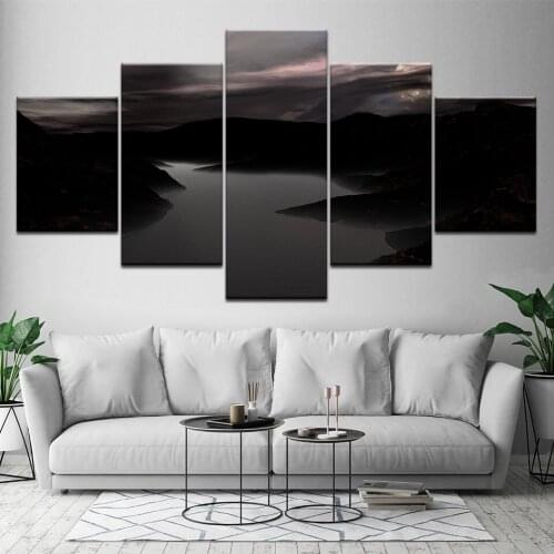 5 Panels Modular mountain lake night winter Canvas Painting Wall Art Picture Home Decoration Living Room Print On Canvas artwork