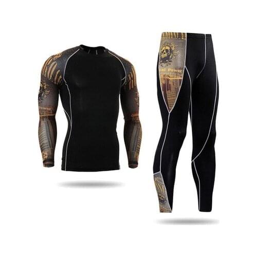 Motorcycle Jersey Sets Quick Dry Mens Fitness Tight Clothes Long Johns Compression Sport Bodybuilding T-Shirt Underwear Suit