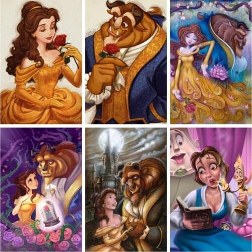 Disney Cartoon Beauty And The Beast Belle 5D Diamond Painting Cross Stitch Kits Embroidery Full Drill Mosaic Home Decor Gift