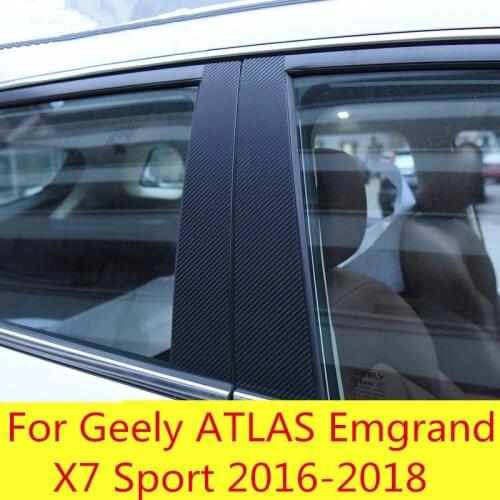 Imitation carbon fiber column post car window column special decorative strip sticker For Geely ATLAS Emgrand X7 Sport 2016-2018