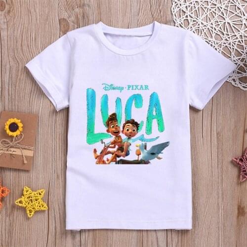 2021 New Cartoons Luca T-shirt Disney Print Kids Clothes O-neck Short Sleeve Tops Kawaii Fashion Casual Girls and Boys T Shirt