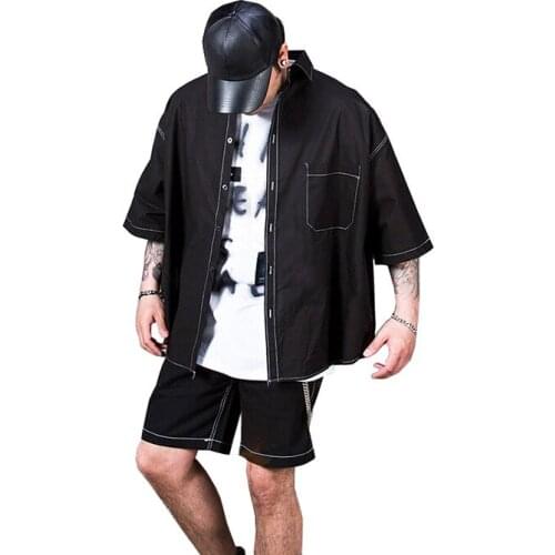 Solid Color Short Sleeve Pocket Shirt Men 2021 Brand Fashion Streetwear Black Mens Casual Button Down Shirt Male Chemise Homme