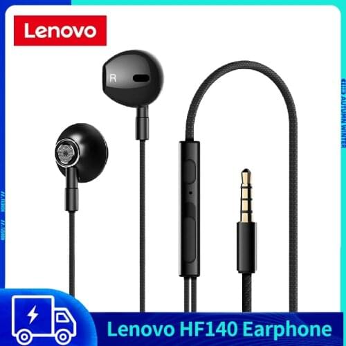 Original Lenovo HF140 Wired Earbuds Headphones with Microphone and Volume Control Powerful Bass Sound Noise Isolating Earphones