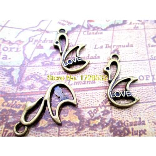 20pcs--Swan Charms, Antique bronze love Swan Birds Charm Pendant 29x17mm