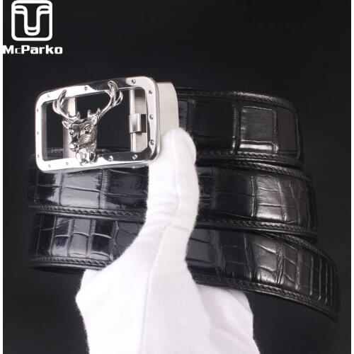 McParko Authentic Crocodile Leather Belt Men Luxury Brand Genuine Leather Men Waist Belts Automatic Buckle Fashion Deer Design
