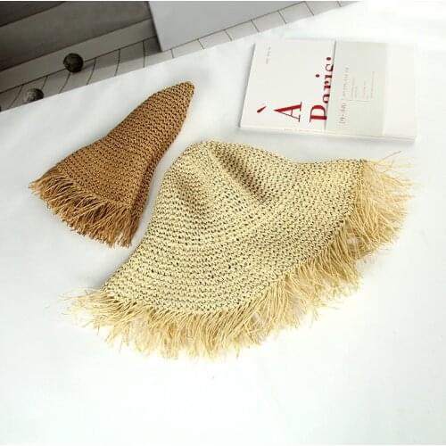 Women Straw Sun Hats Large Wide Brim Gilrs High Quality Natural Raffia Panama Beach Straw Sun Caps for Holiday Portable Present