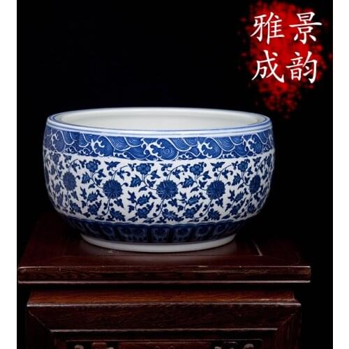 High temperature burning hand made craft blue and white ceramic plant pot