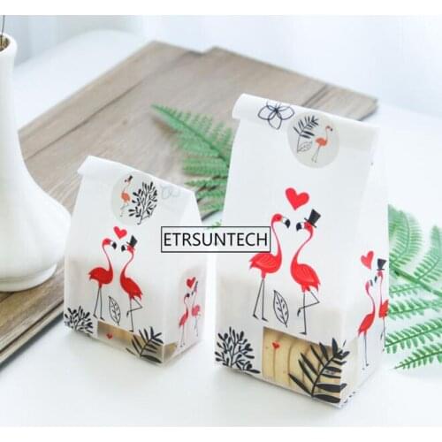 Flamingo Leaf Fresh Style Cookie Bags Plastic Food Packaging Pouch Biscuit Bread Gift Bag Wholesale