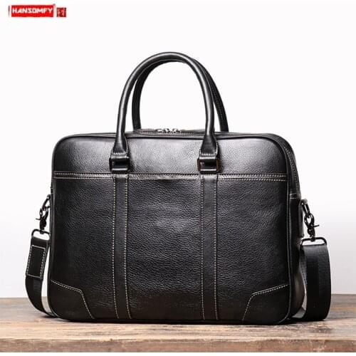 New Vintage Leather Men Handbag Mens Business Large Capacity Laptop Bag Briefcase Simple Male Shoulder Messenger Bags