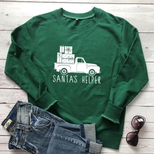 Santas Helper 100% Cotton Sweatshirt Vintage Truck Loading Presents Pullovers Funny Women Winter Christmas Holiday Sweatshirts