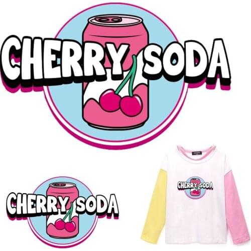 Japan kawaii juice cherry soda patch Iron on transfer for clothing T shirt Sticker patches on clothes iron on patches washable