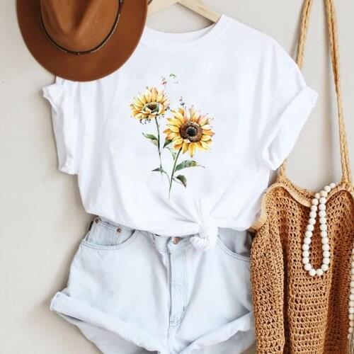 Women Floral Flower Lovely 2021 Cute Ladies Cartoon Summer Lady Print Tee Graphic T Top Female Tshirts Clothes T-Shirt